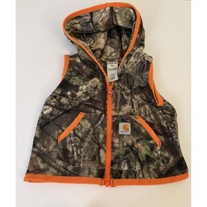 Carhartt Kids Baby Camo Fleece Vest 3 mnth w/Hood brown orange  EUC